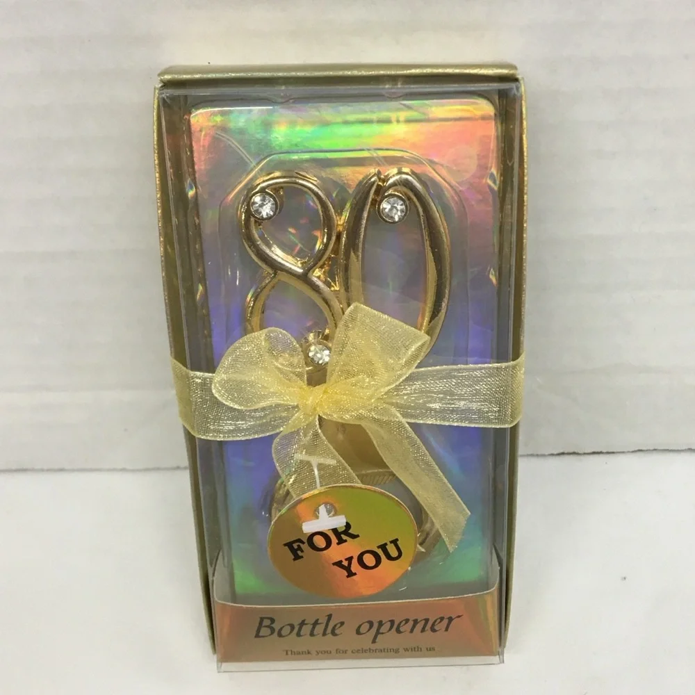 80th birthday anniversary celebration party bottle opener gold tone rhinestones
